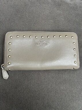 COACH Accordion Wallet in Metallic Taupe with Studs
